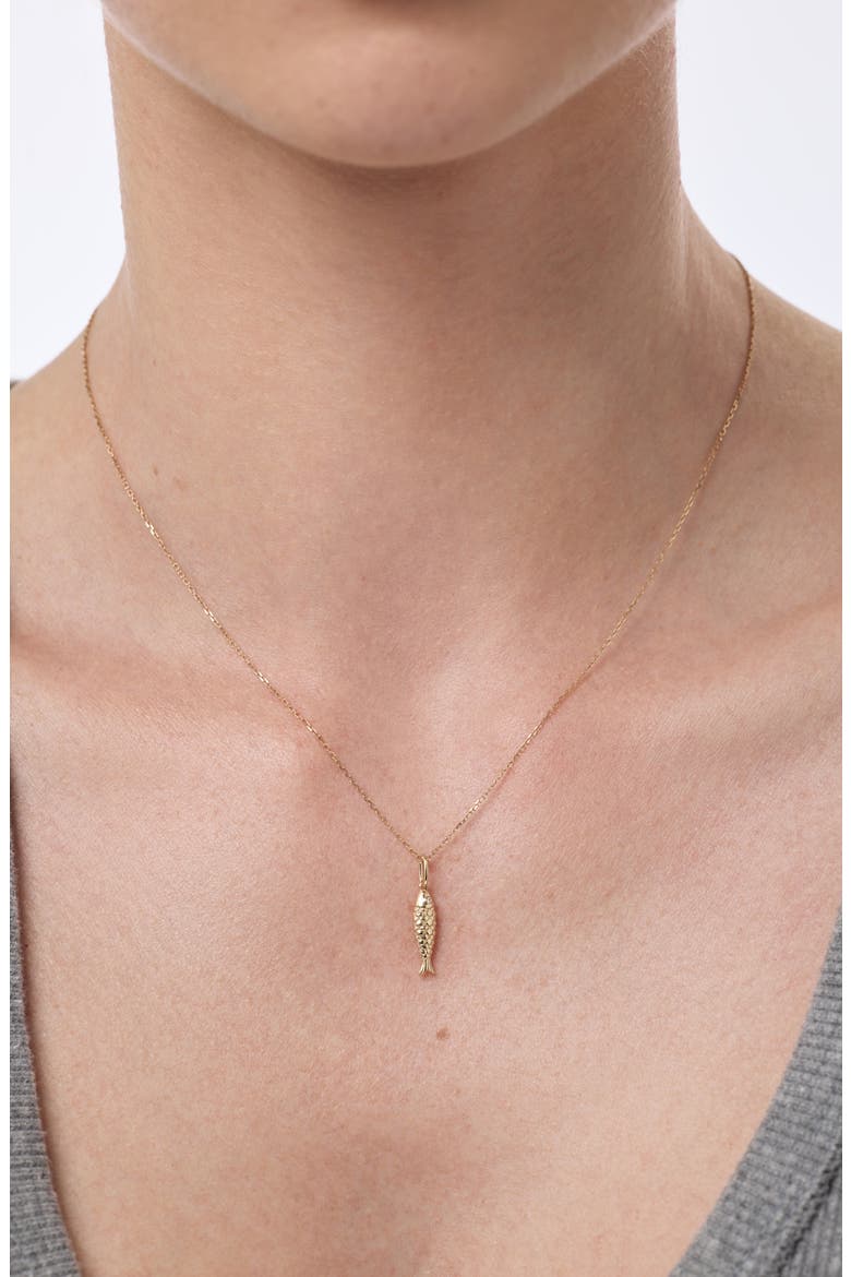 Solid Yellow Gold - Gold Fish Necklace, Alternate, color, Gold