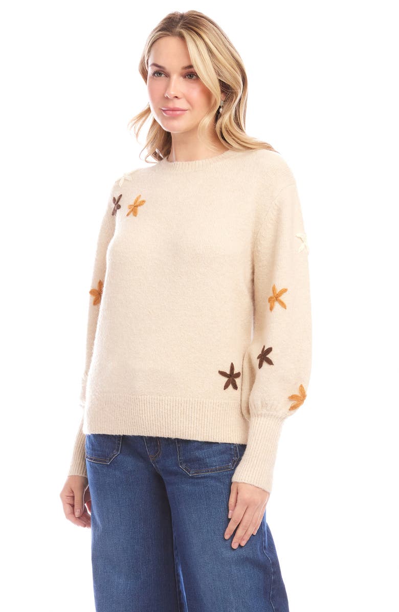 Karen Kane Embroidered Flower Sweater, Alternate, color, Ecru