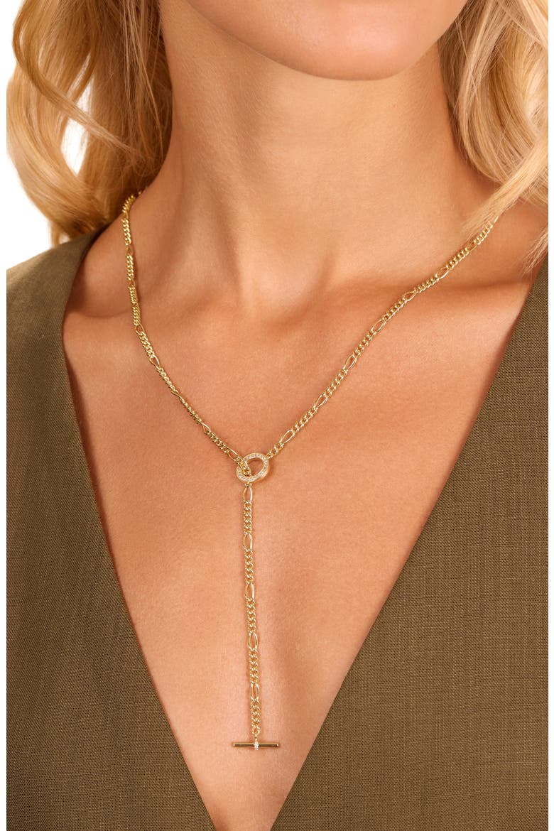 Pavé Toggle Figaro Chain Necklace, Alternate, color, GOLD