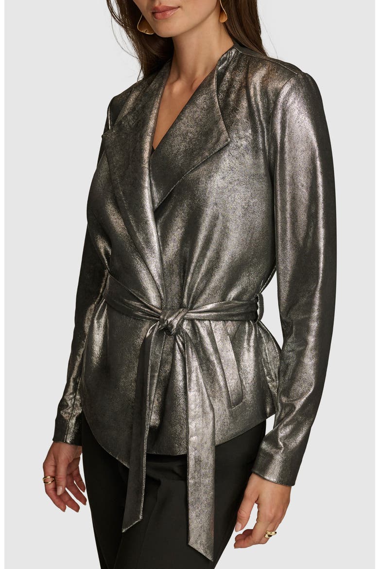 Metallic Tie Waist Blazer, Alternate, color, SILVER/ BLK