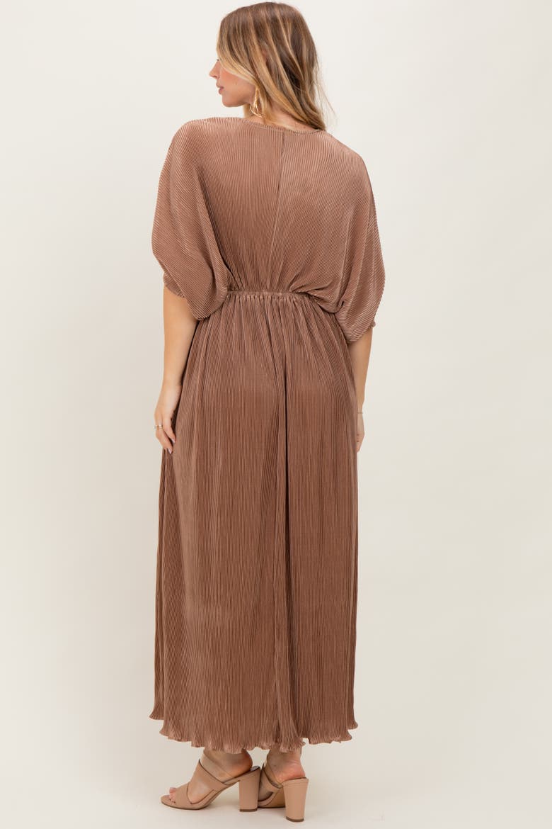 Pleated Satin Dolman Sleeve Maxi Dress, Alternate, color, Mocha
