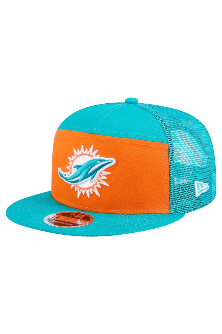 Men's New Era Orange/Aqua Miami Dolphins Outdoor Split Panel 9FIFTY Snapback Hat, Main, color, Orange
