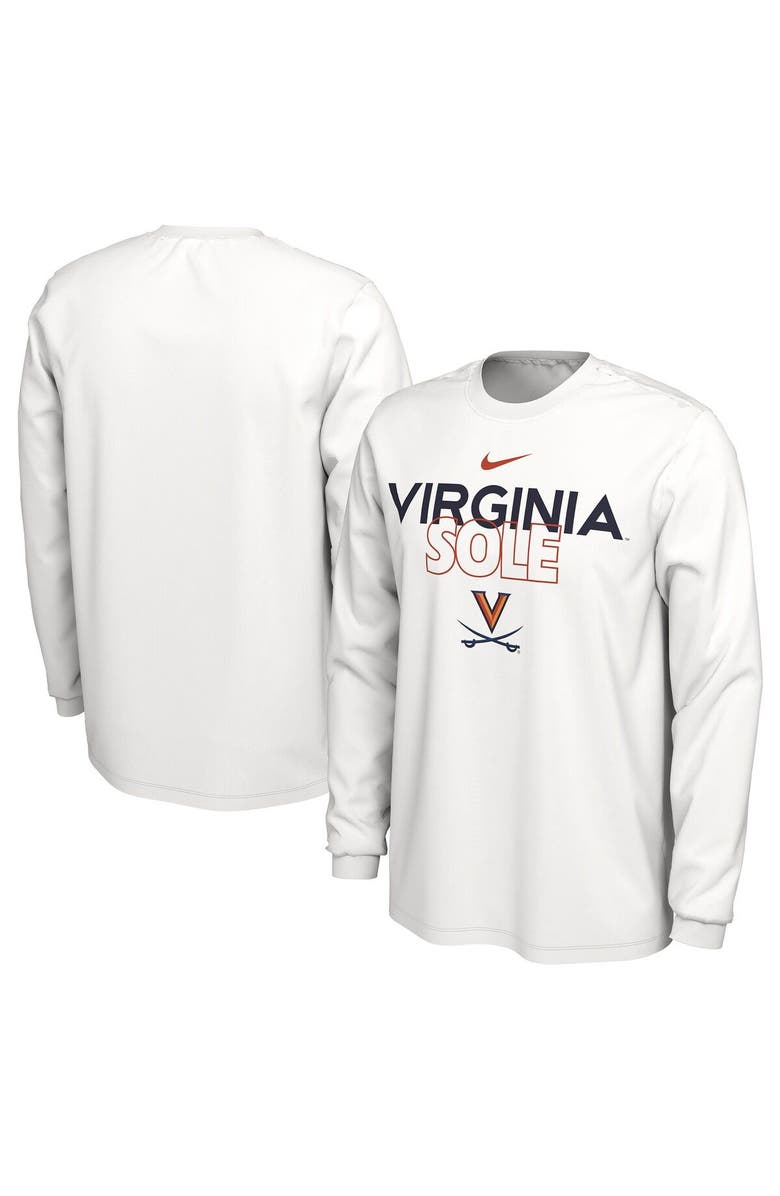 Nike White Virginia Cavaliers 2023 On Court Bench Long Sleeve T-Shirt, Main, color, 