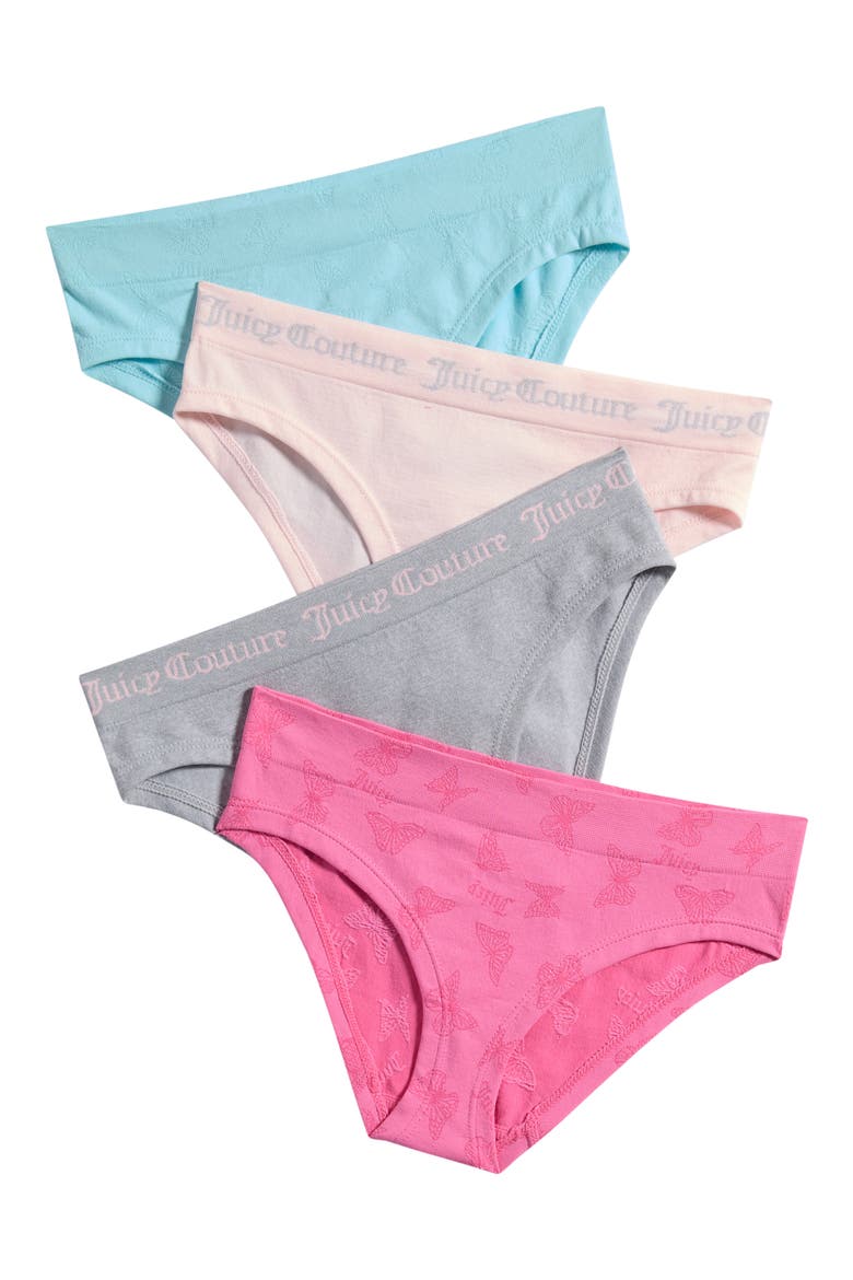 Kids' 4-Pack Assorted Stretch Bikini Briefs, Main, color, BLUE/ PINK/ LIGHT HEATHER