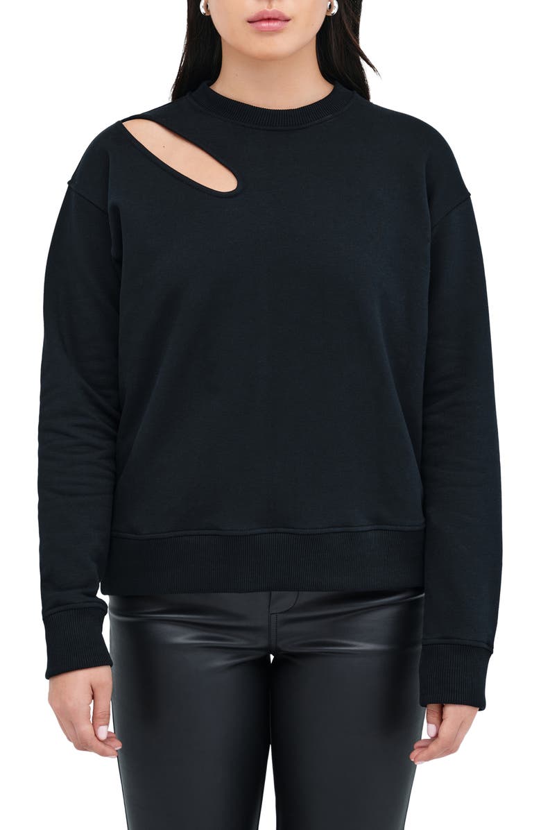 Marcella Bartlett Cutout Cotton Sweatshirt, Main, color, Black