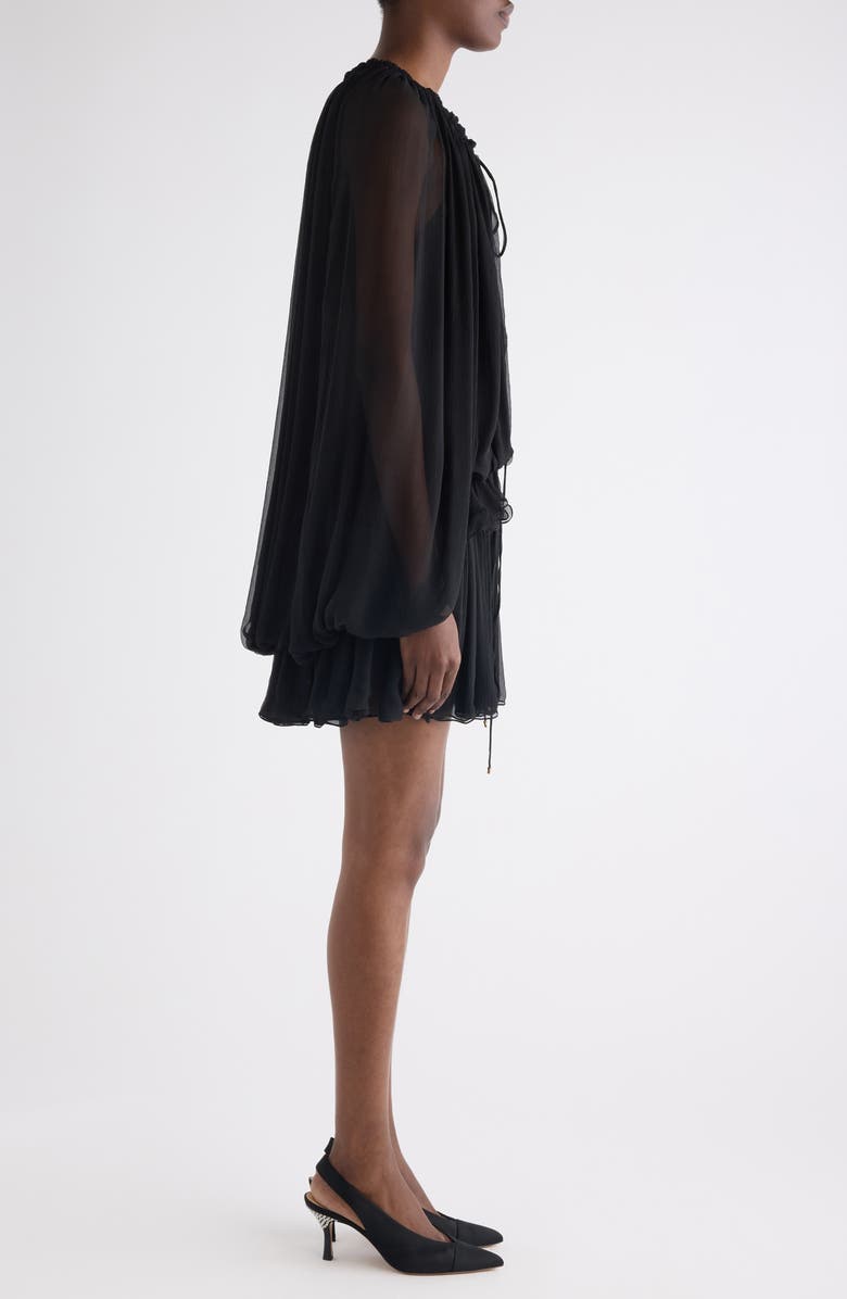 Chloé Long Sleeve Organic Silk Muslin Cape Minidress, Alternate, color, Black