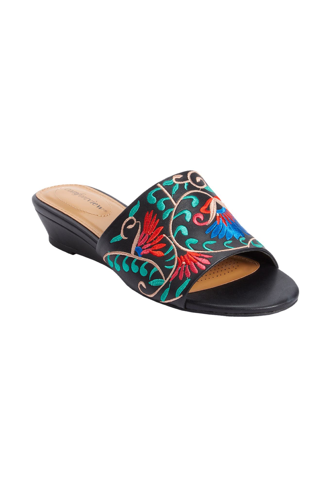 The Capri Slip On Mule, Main, color, BLACK EMBROIDERY