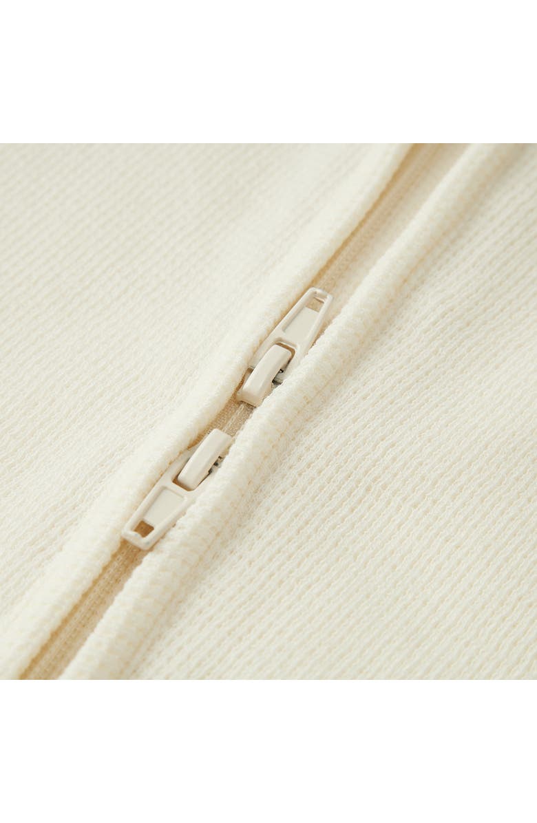 Milkbarn Waffle Zipper Footed Romper, Alternate, color, Cream