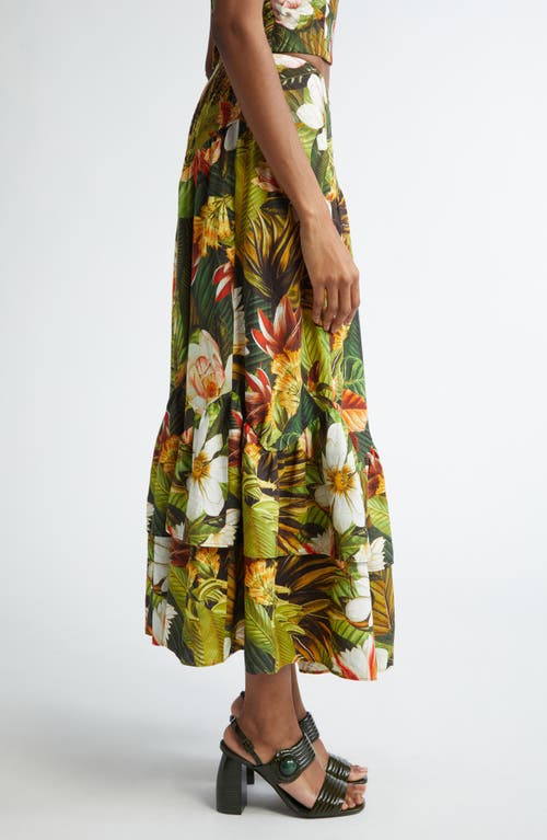 Farm Rio Botanical Forest Asymmetric Yoke Midi Skirt Botanical Forest Multicolor In Botanical Forest Mul