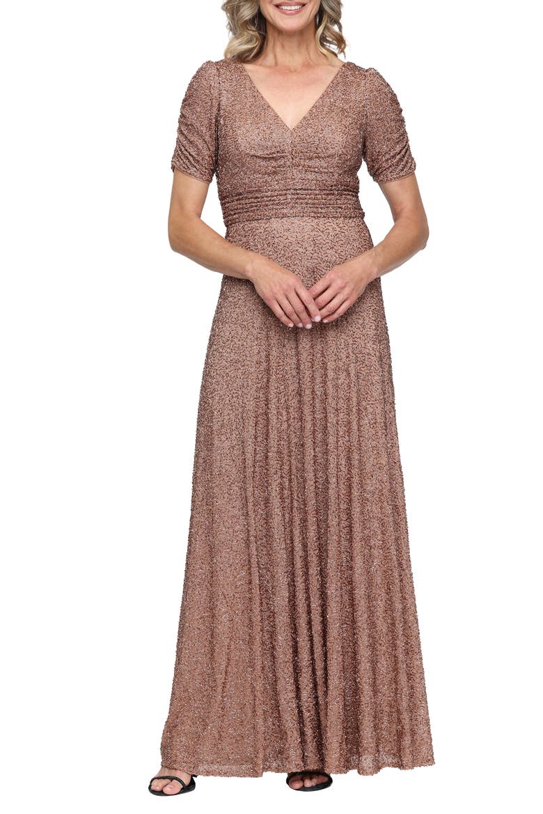 Sequin Empire Waist Gown, Main, color, CARAMEL