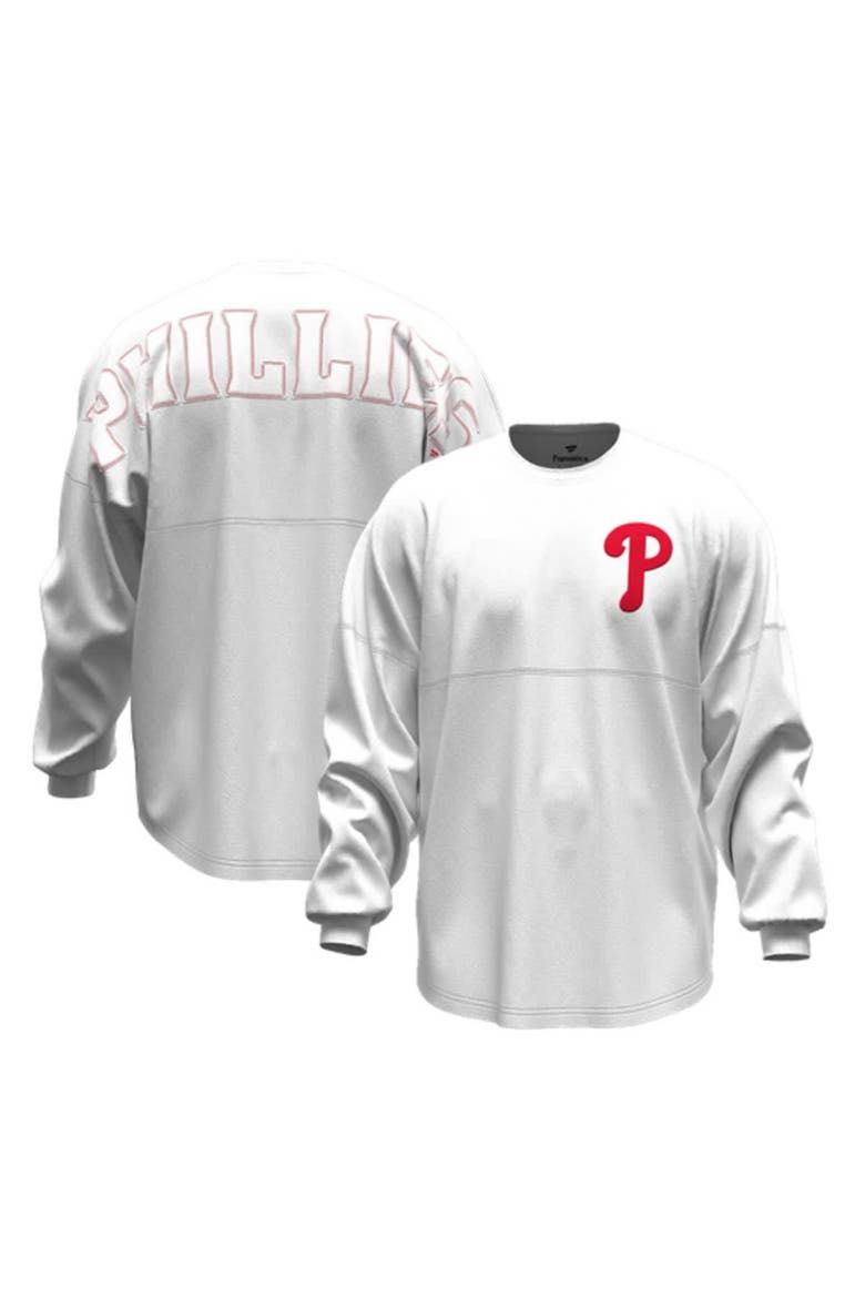 Women's Fanatics White Philadelphia Phillies Baseball Stitch Spirit Jersey Long Sleeve T-Shirt, Main, color, White