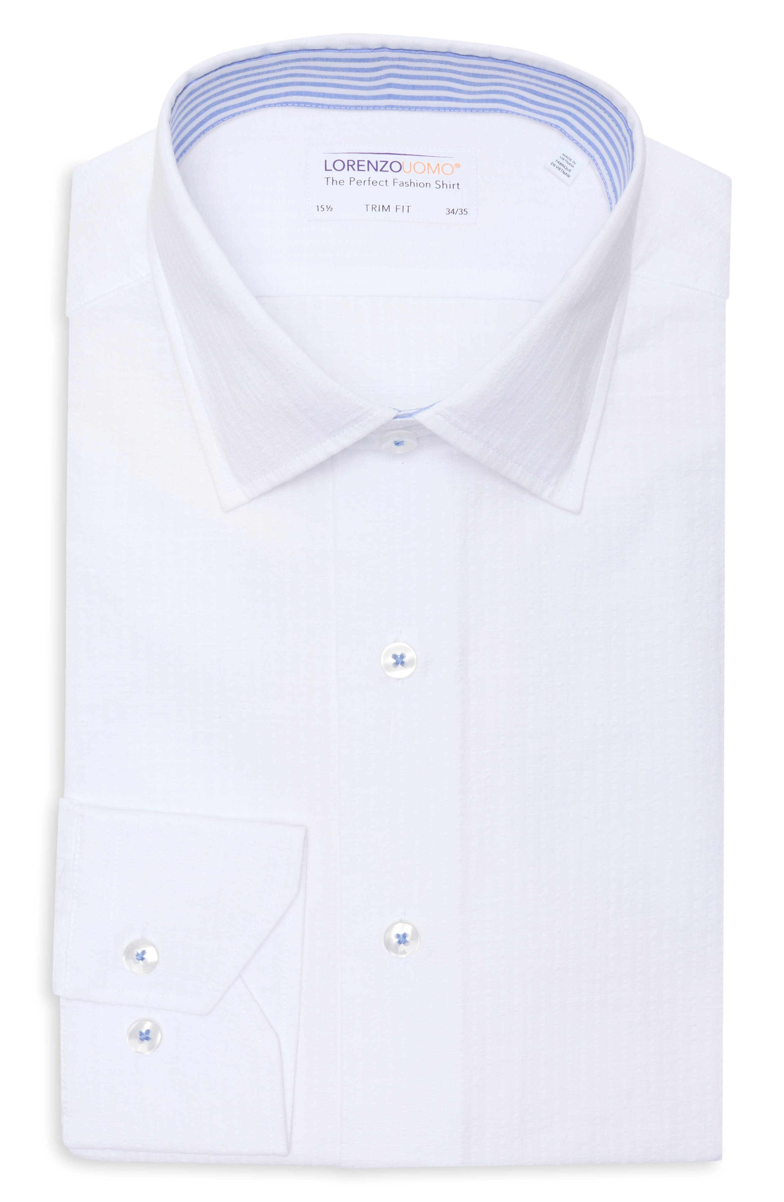 Lorenzo Uomo Trim Fit Cotton Seersucker Dress Shirt