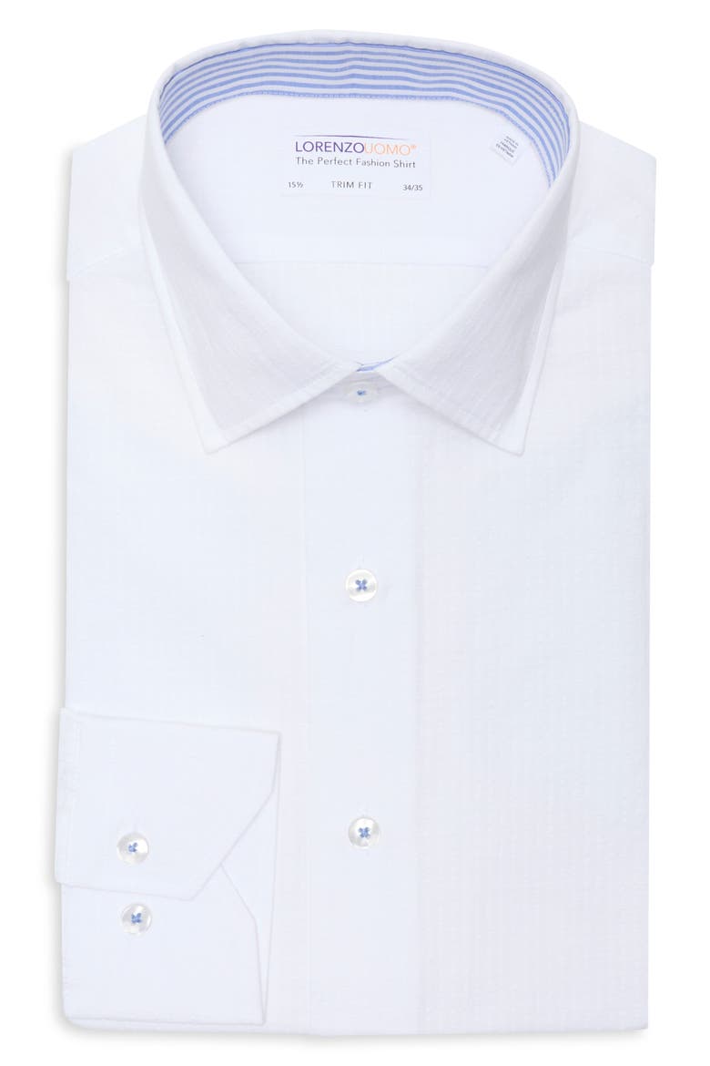 Trim Fit Cotton Seersucker Dress Shirt, Main, color, WHITE