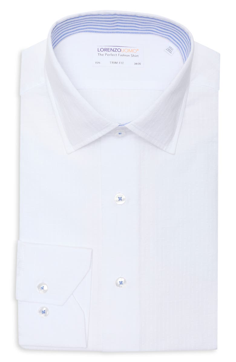 Lorenzo Uomo Trim Fit Cotton Seersucker Dress Shirt, Main, color, White