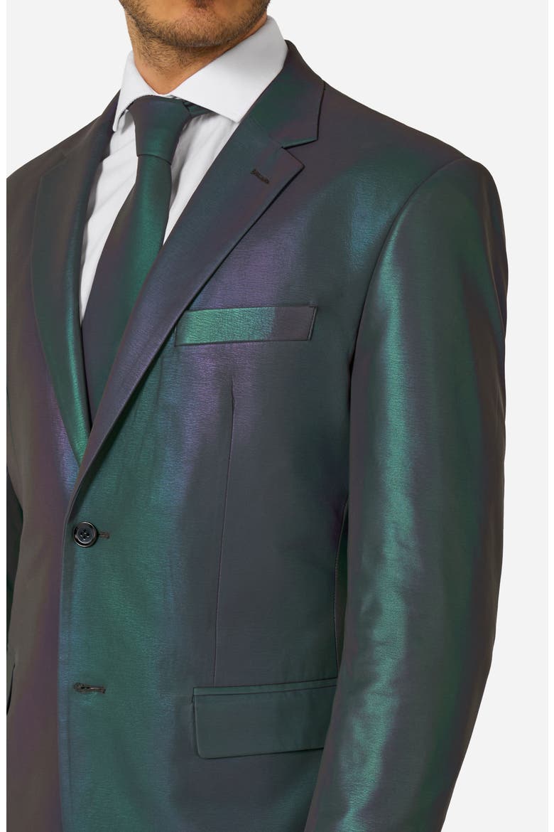 Reflective Perspective Iridescent Slim Fit Two-Piece Suit & Tie Set, Alternate, color, GREEN MISC