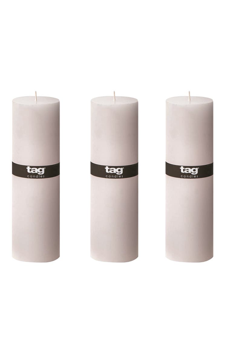 tag Chapel White Pillar Decorative Wax Candle Set of 3 Unscented, Main, color, White
