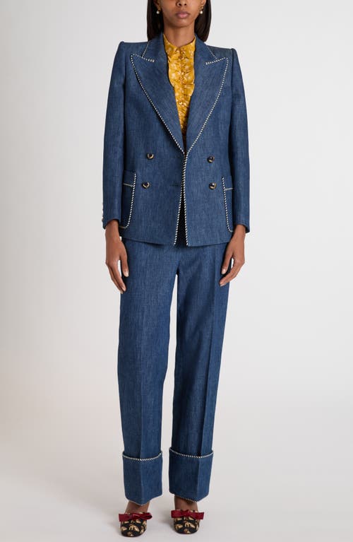 Valentino Garavani Piped Double Breasted Denim Blazer