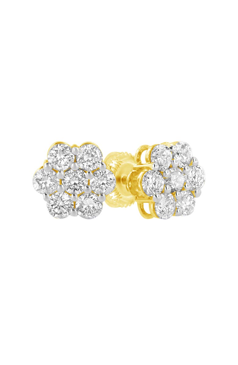 Haus of Brilliance 14K White Gold 1 1/2 cttw Diamond Floral Cluster Stud Earrings, Alternate, color, Yellow