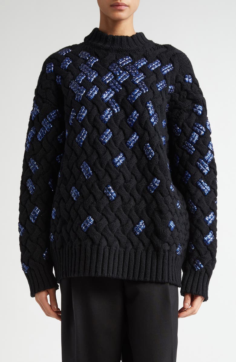 Dries Van Noten Embellished Virgin Wool Cable Knit Sweater, Main, color, 