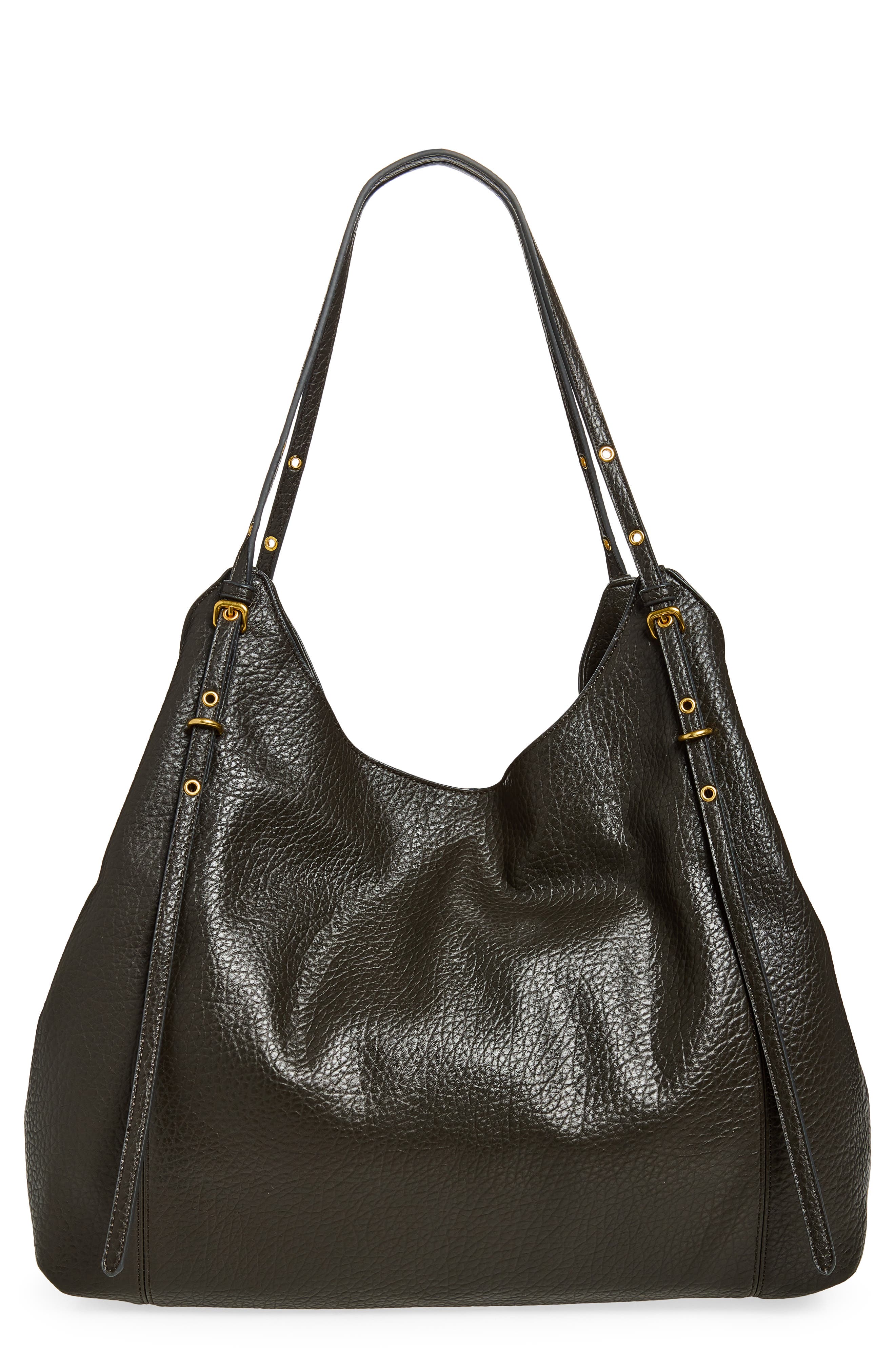 Faux Leather Sack Shoulder Bag, Main, color, GREY