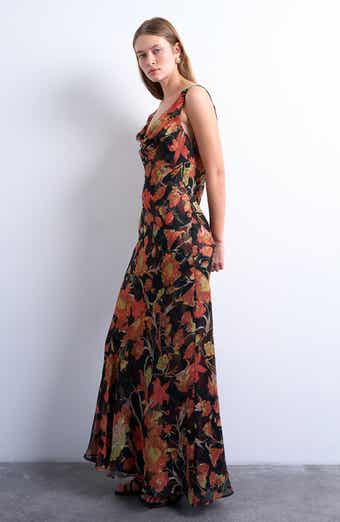 Topshop Floral Cowl Neck Chiffon Maxi Dress