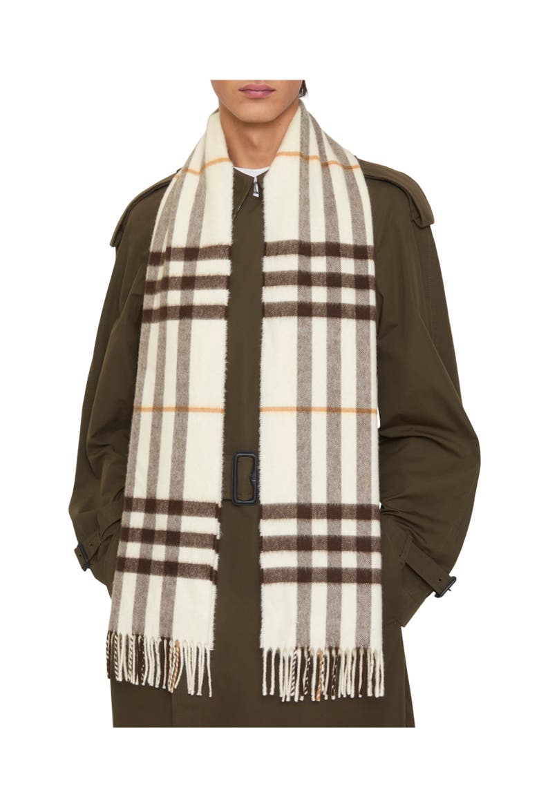 Check Cashmere Scarf, Alternate, color, Pebble white
