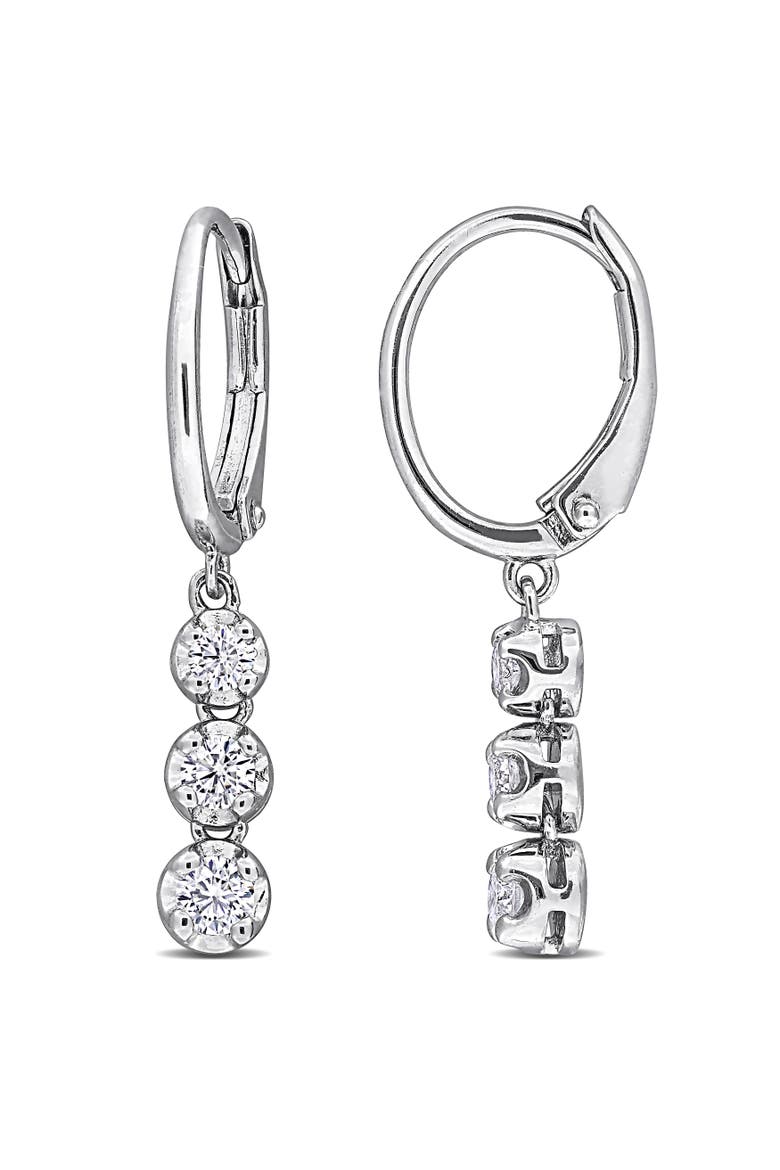 Lab-Grown Diamond 3-Stone Drop Earrings, Main, color, Sterling Silver
