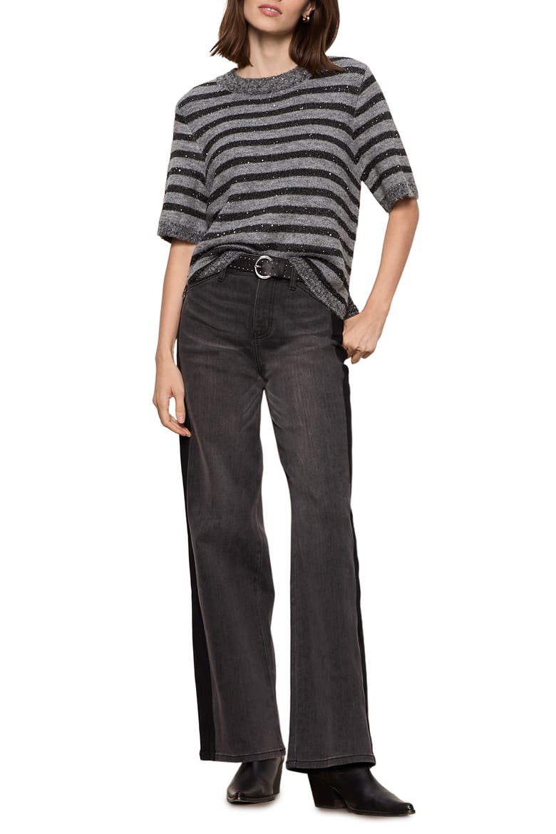 Stripe Short Sleeve Sweater, Alternate, color, GREY