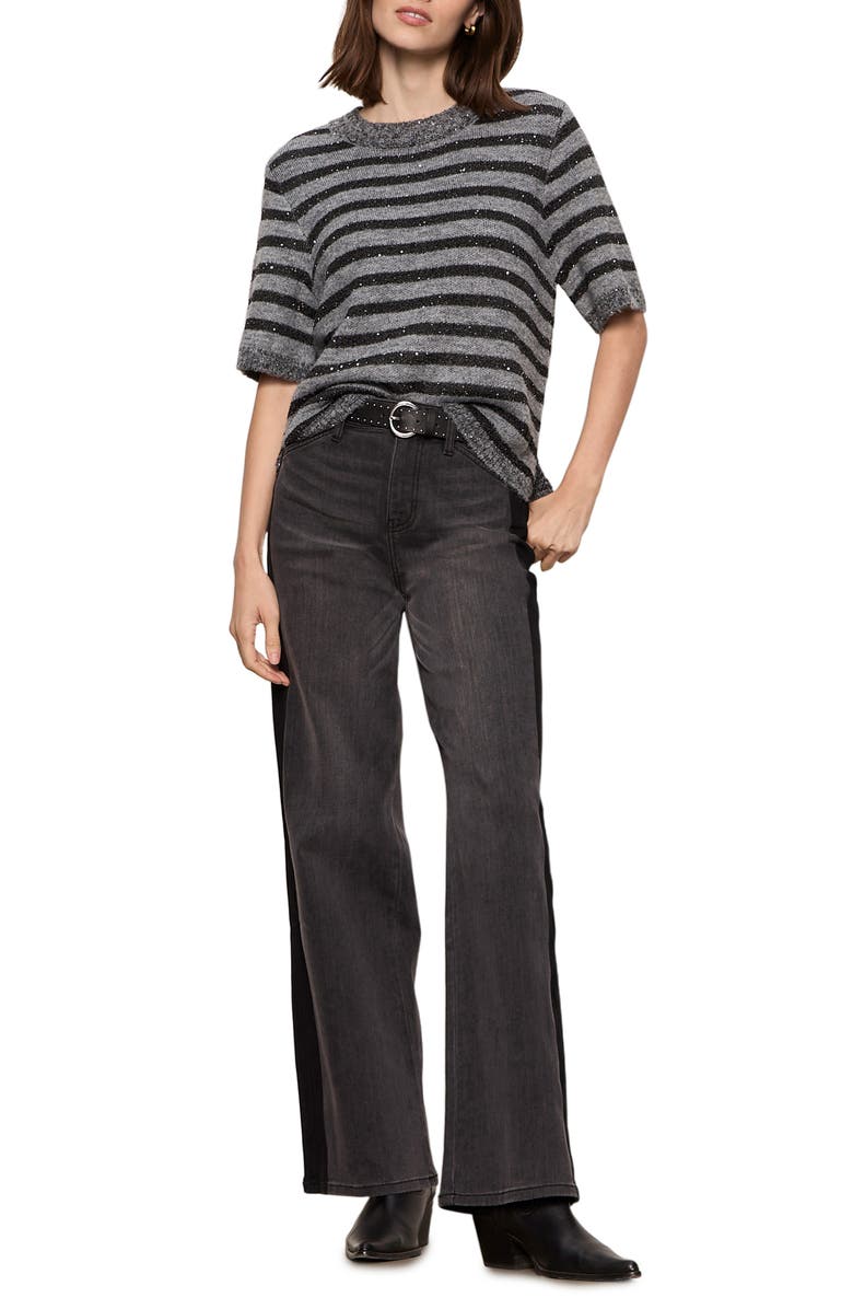 Sanctuary Stripe Short Sleeve Sweater, Alternate, color, Grey