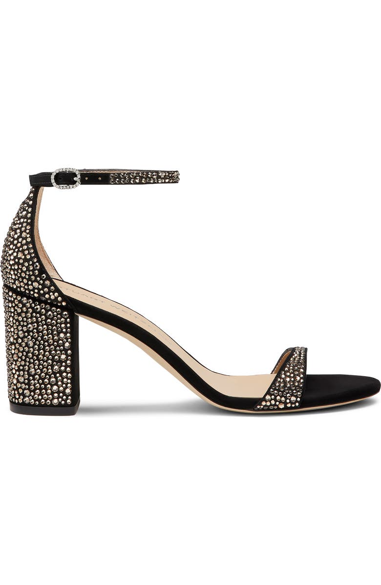 Stuart Weitzman Nudist Shine Block 75 Sandal, Alternate, color, Jet Hematite/ Black