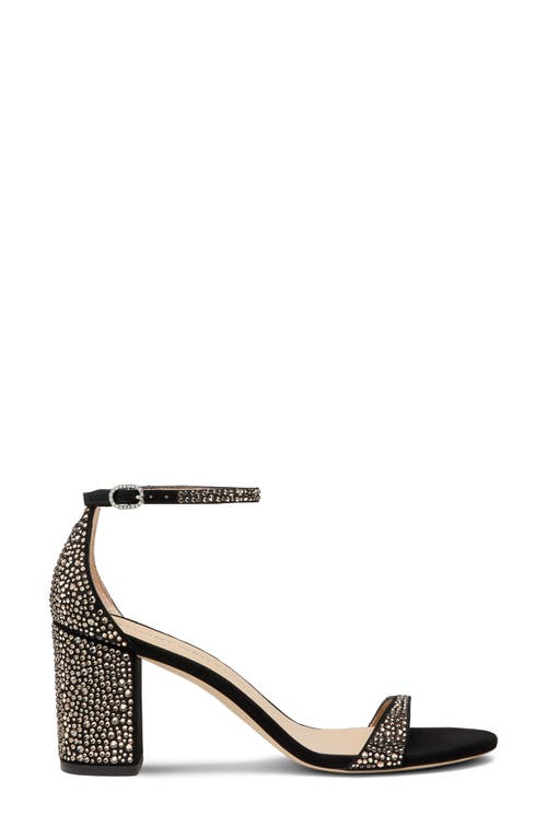 Stuart Weitzman Nudist Embellished Block Ankle-strap Sandals In Jet Hematite/black