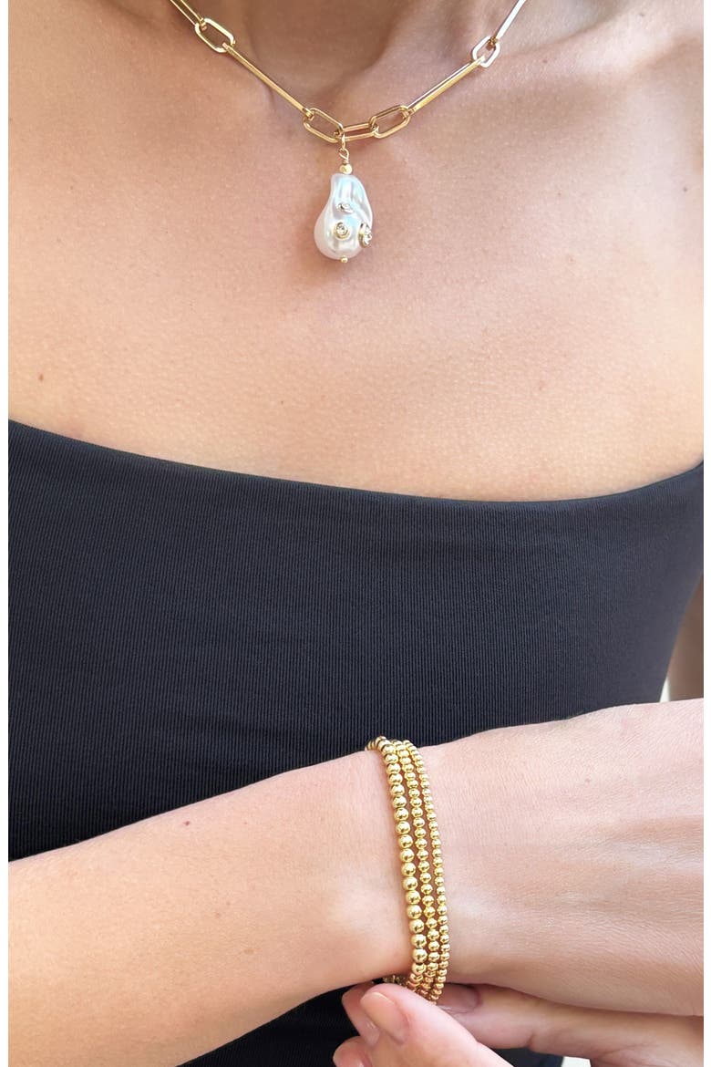 Set of 3 Stretch Ball Bracelets, Alternate, color, GOLD