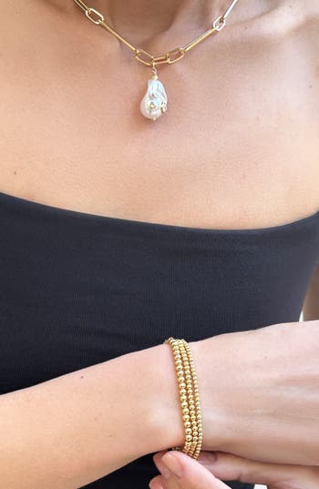 Adornia Set Of 3 Stretch Ball Bracelets In Gold