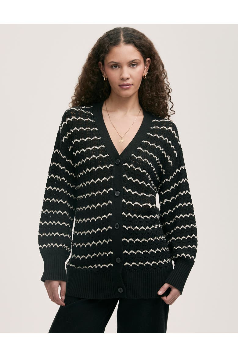 Alena V-Neck Crochet Cardigan, Main, color, Black