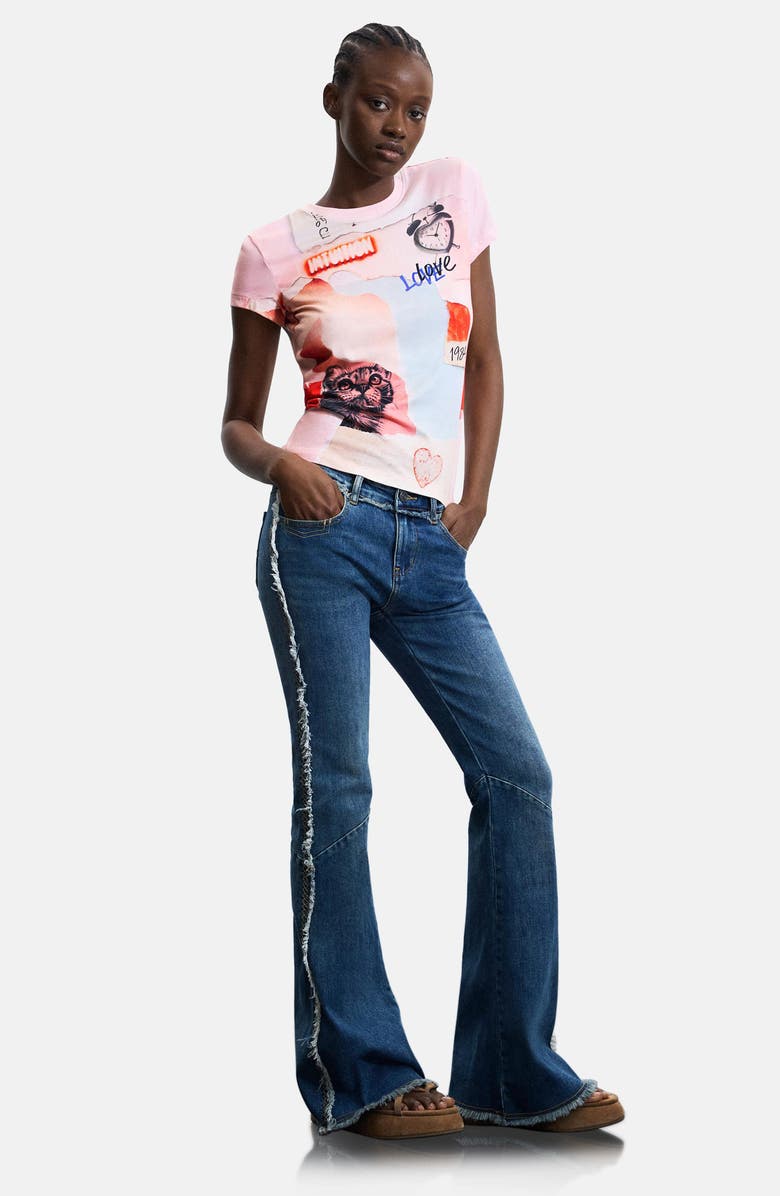 Desigual Stretch Cotton Graphic T-Shirt, Alternate, color, Pink