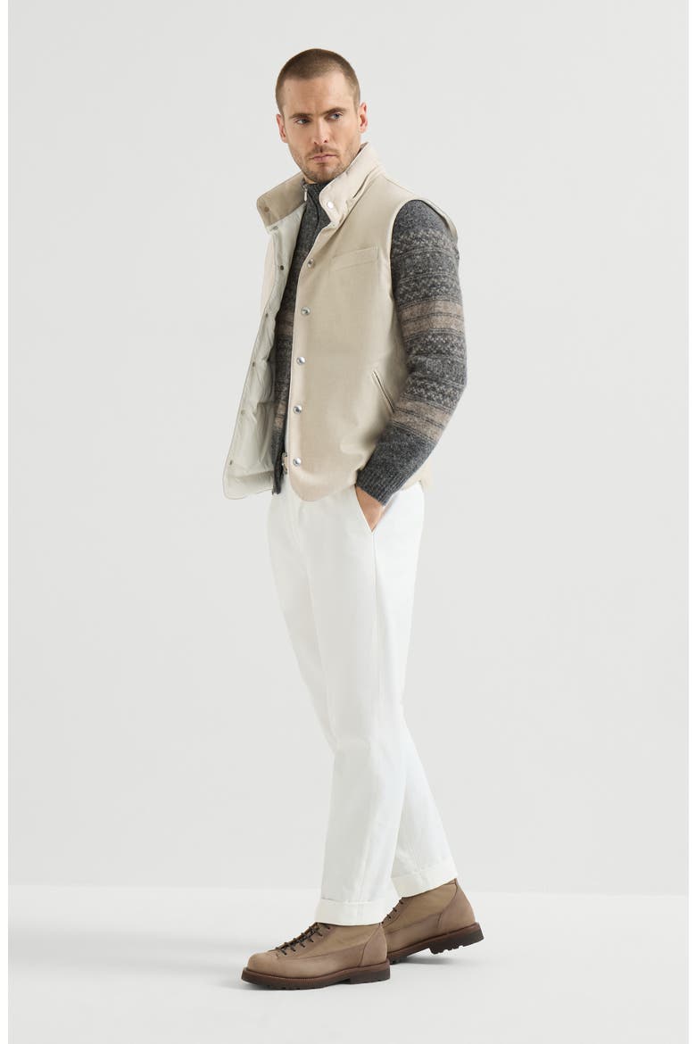 Bonded wool flannel down vest with detachable hood, Alternate, color, Sand