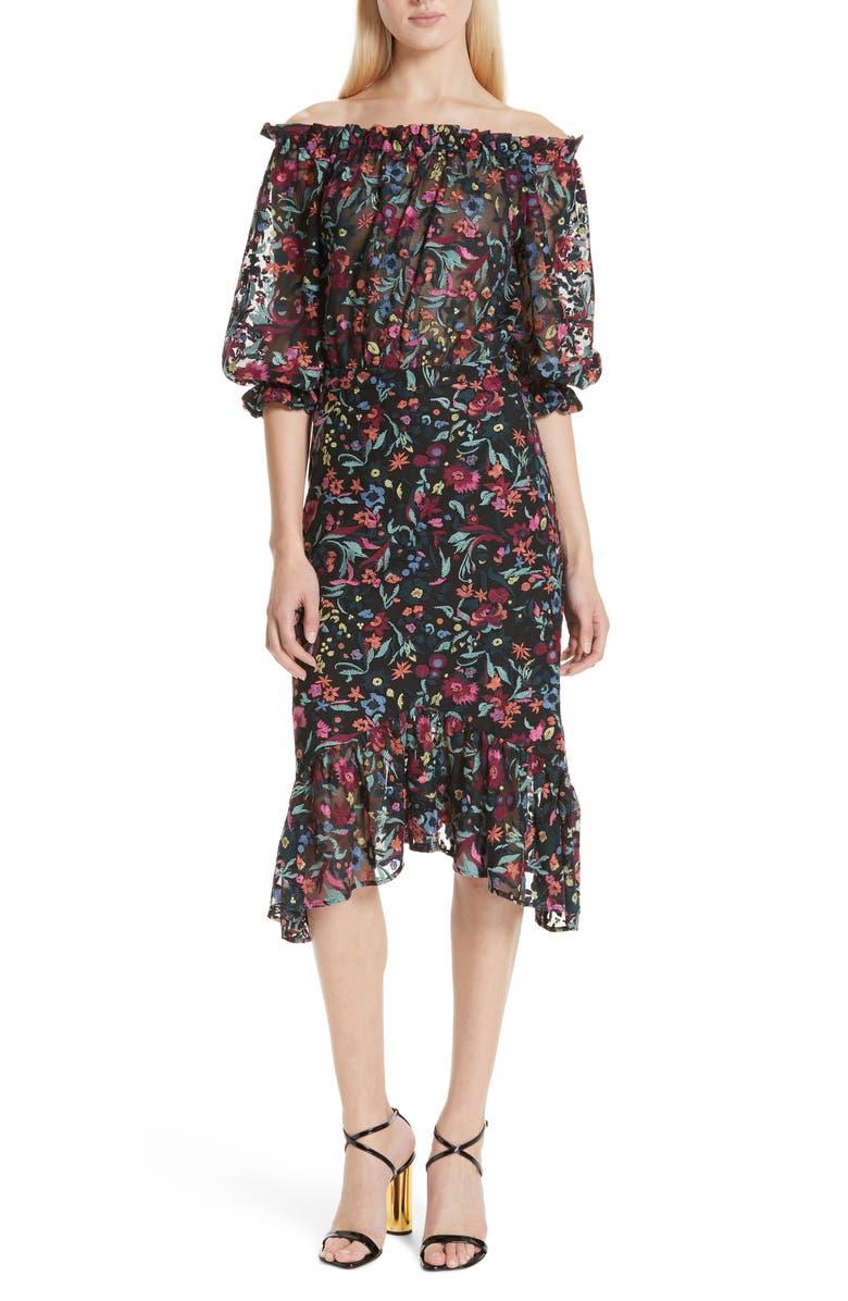 SALONI Grace Floral Embroidered Off the Shoulder Tulle Dress, Main, color,