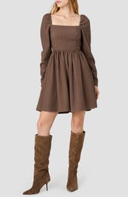 French Connection Diana Gingham Textured Balloon Sleeve Dress