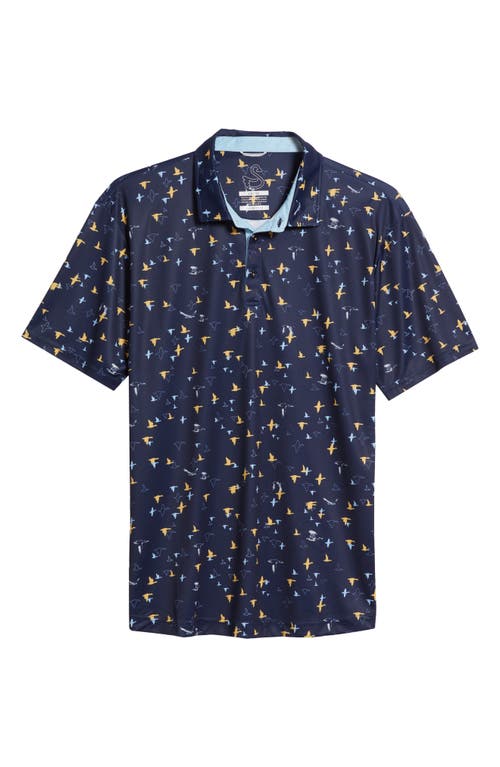 Swannies Corbin Bird Print Golf Polo In Midnight Navy