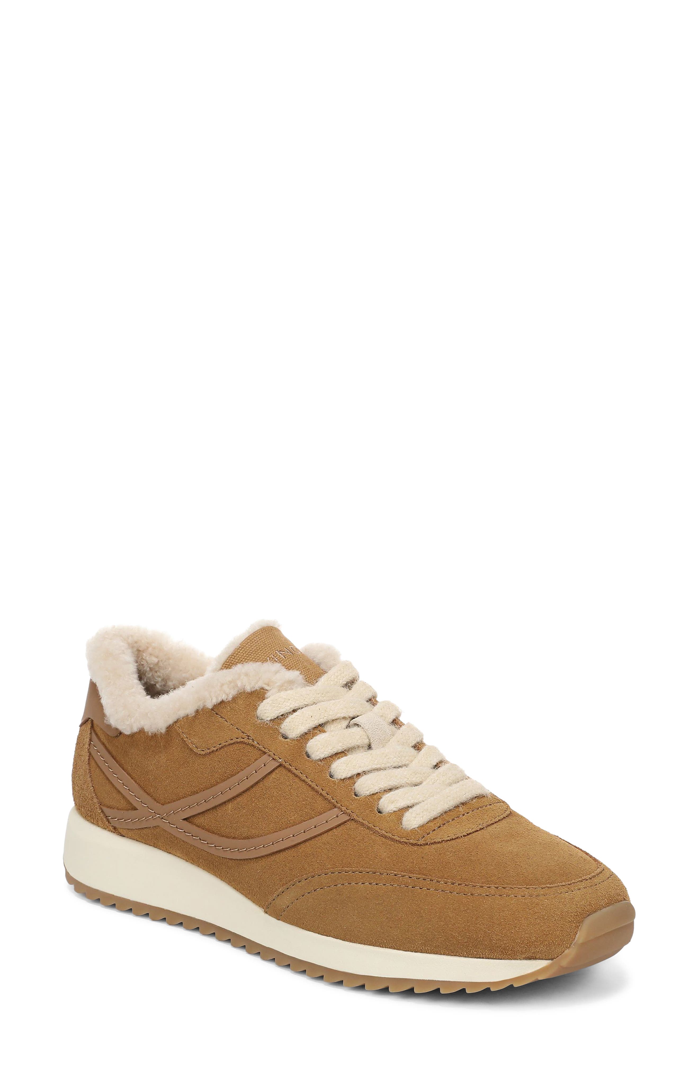 Simon Genuine Shearling Trim Sneaker, Main, color, HONEY BROWN LEATHER