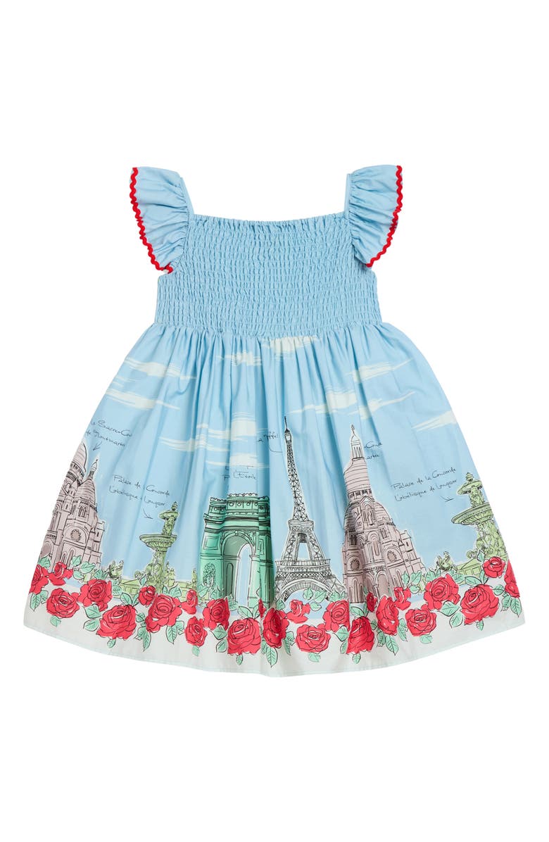 Pippa & Julie Kids' Melanie Paris Border Print Dress, Main, color, 