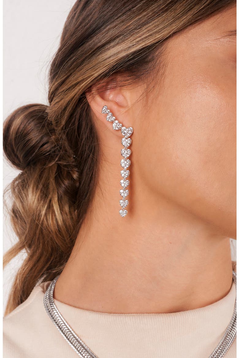 Cubic Zirconia Heart Climber Earrings, Alternate, color, SILVER
