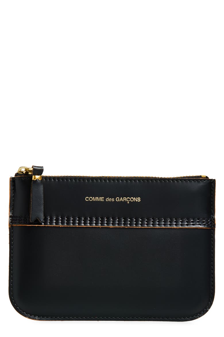 Triple Stitch Leather Zip Pouch, Main, color, BLACK