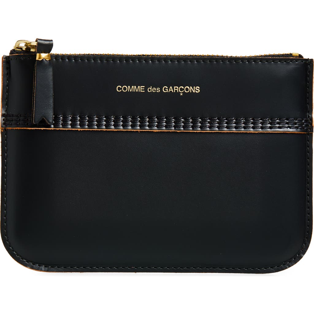 Comme Des Garçons Wallets Triple Stitch Leather Zip Pouch In Black