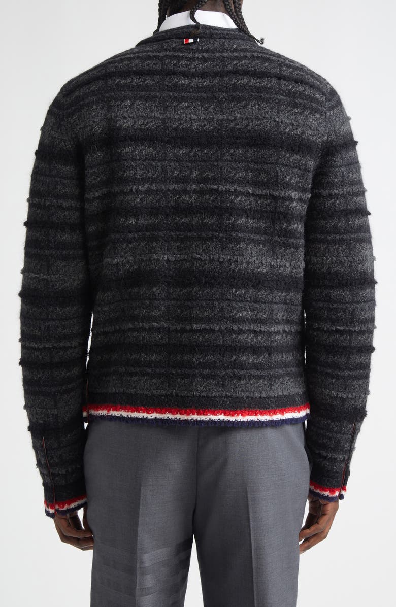 Thom Browne Tartan Check Inlay Jacquard Cardigan, Alternate, color, Black