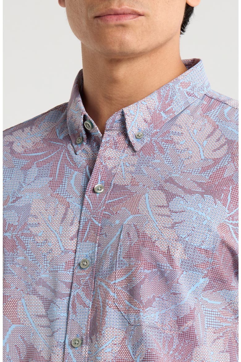 Aero Leaves Short Sleeve Button-Down Shirt, Alternate, color, PORT