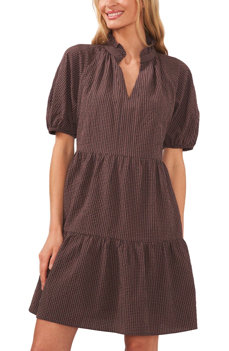 CeCe Gingham Tiered Cotton Blend Babydoll Dress, Alternate, color, 