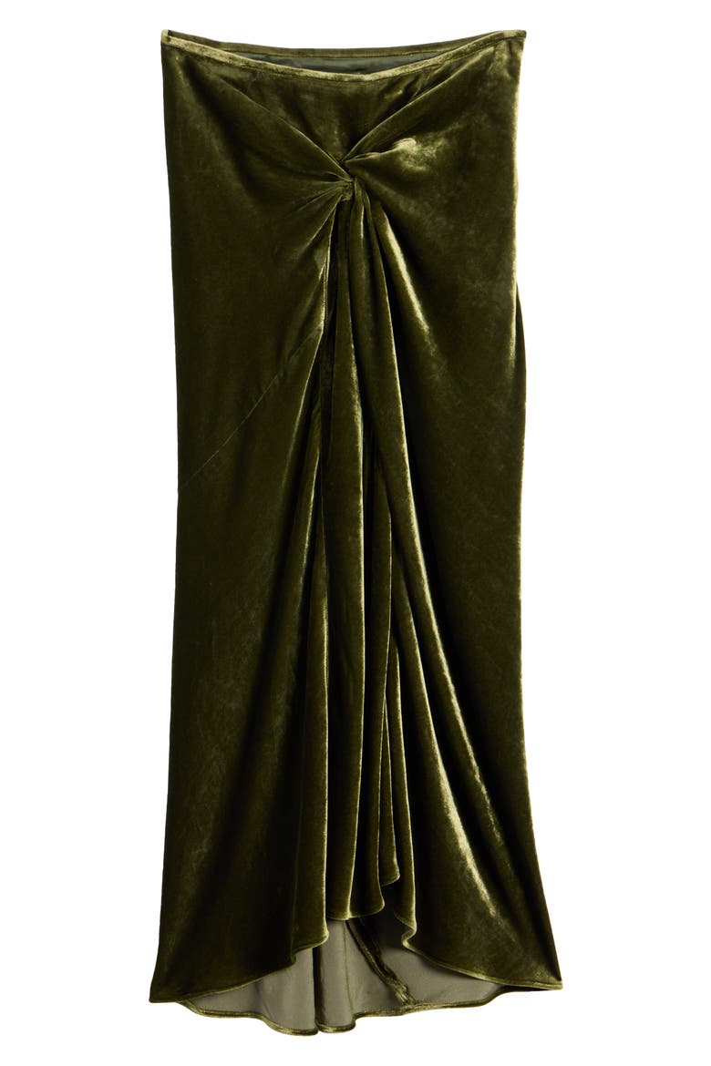 Smila Twist Front Velvet Midi Skirt, Alternate, color, KHAKI