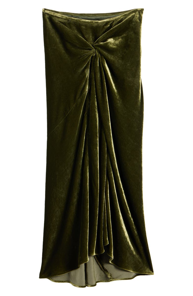 Dries Van Noten Smila Twist Front Velvet Midi Skirt, Alternate, color, Khaki