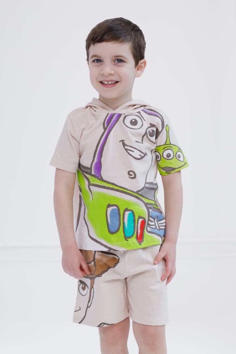 Toy Story 2-Piece Hooded Tee and Shorts Set, Alternate, color, Buzz Woody Beige